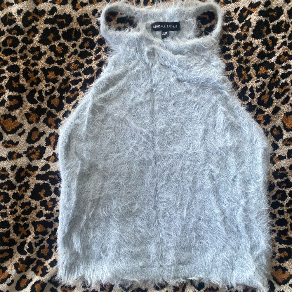 Kendall & Kylie Soft Blue Fuzzy Tank Top